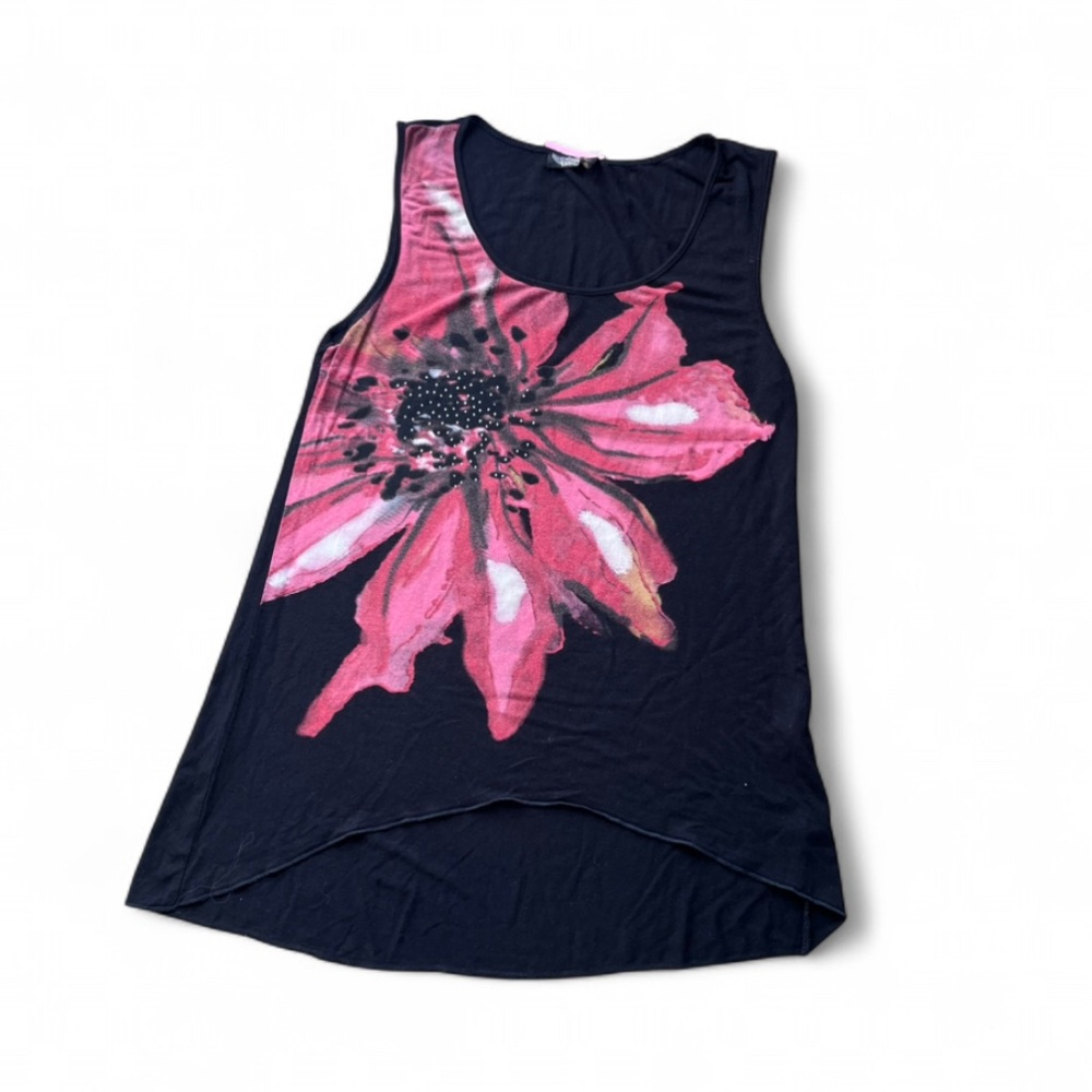 Vanilla Sugar Black Tank with Pink Floral Graphic